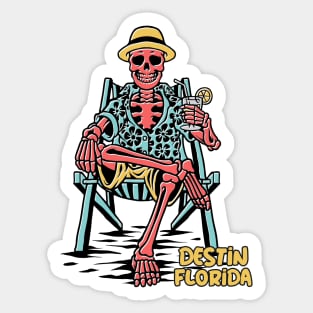 Funny Destin Florida Beach Skeleton Sunburn Souvenir Sticker